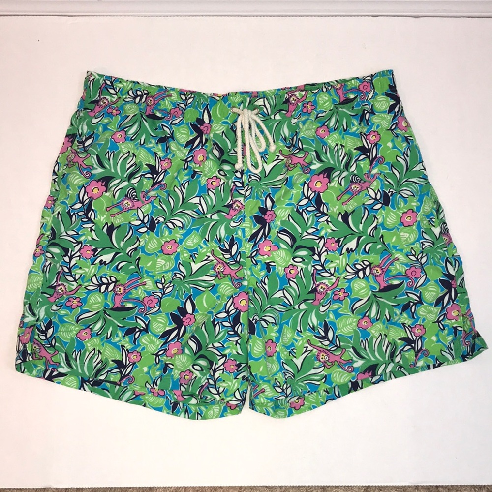 Lilly Pulitzer Mens Swim Trunks Shorts Monkey Atlantic Blu Jungle Gym Size XL